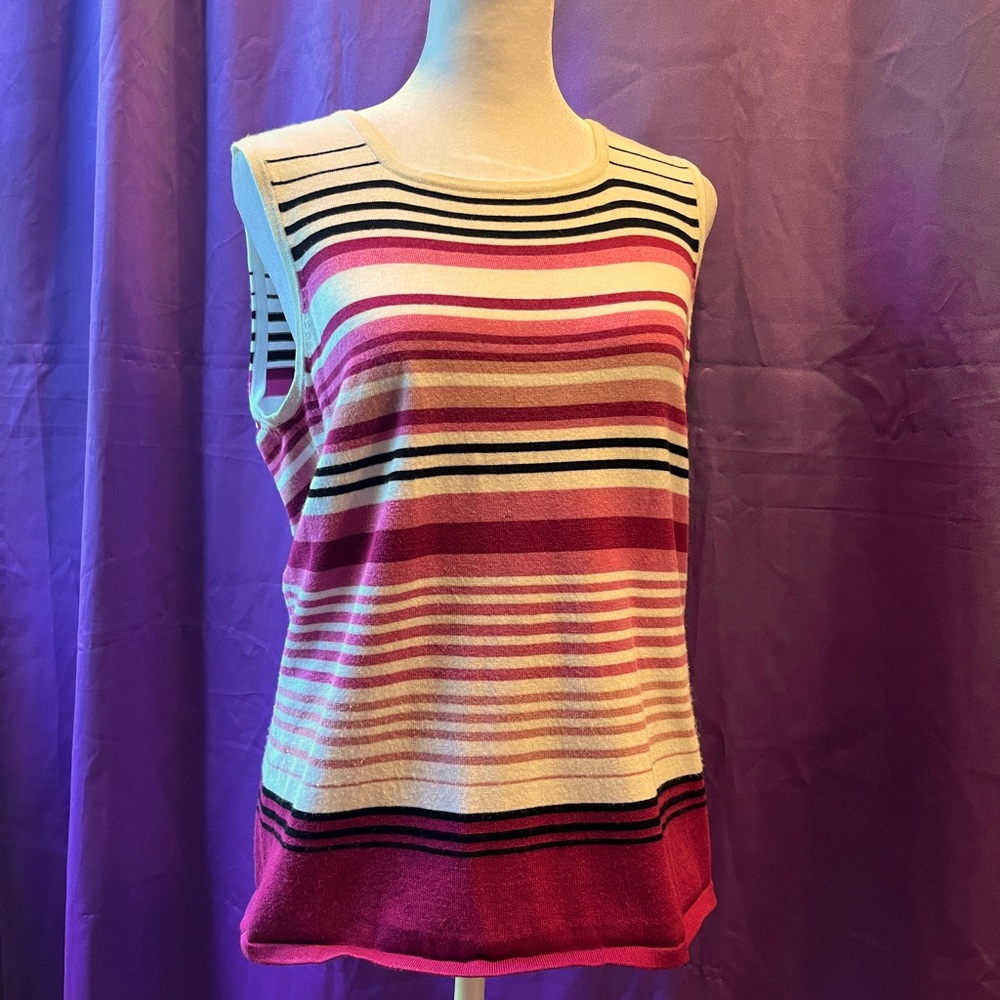 Striped Sleeveless Sweater- Pink and Black
